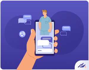 Graphic of nurse holding phone to communicate with other clinicinans